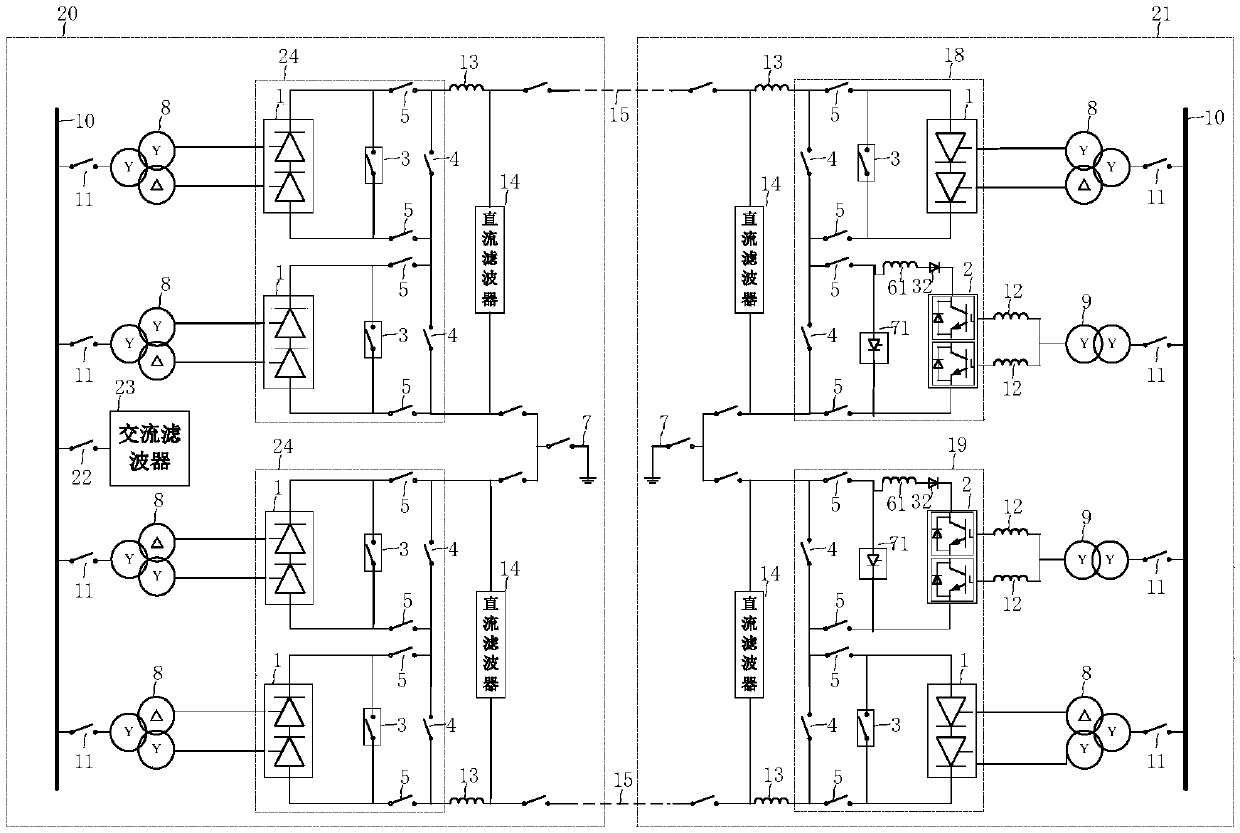 Hybrid direct current transmission system and serial converter input device and method thereof