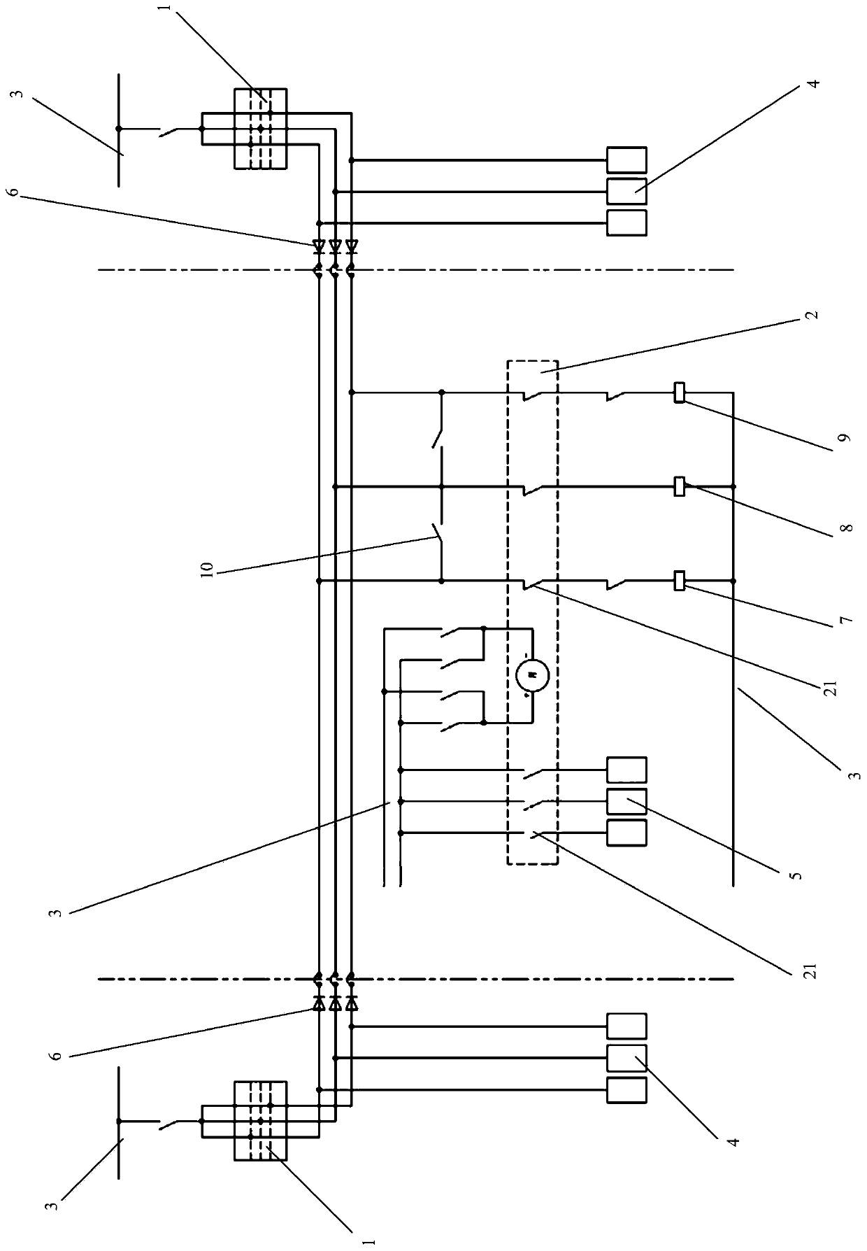 Three-position transfer switch control system and control method