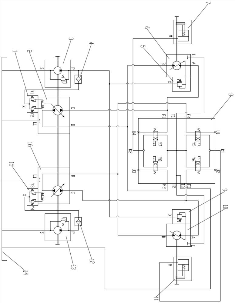 Road grader front wheel auxiliary driving electro-hydraulic control system and road grader