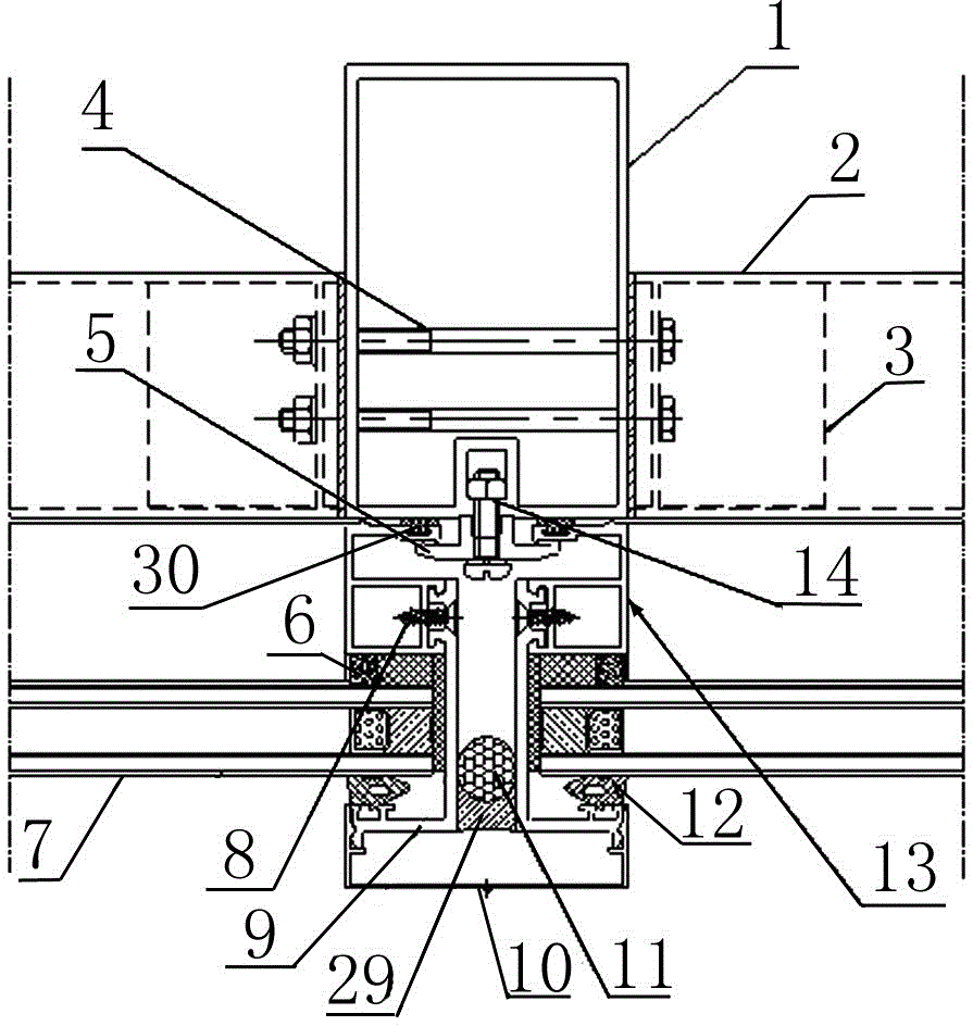 Curtain wall exposed and hidden frame connecting auxiliary frame, curtain wall system and construction method thereof