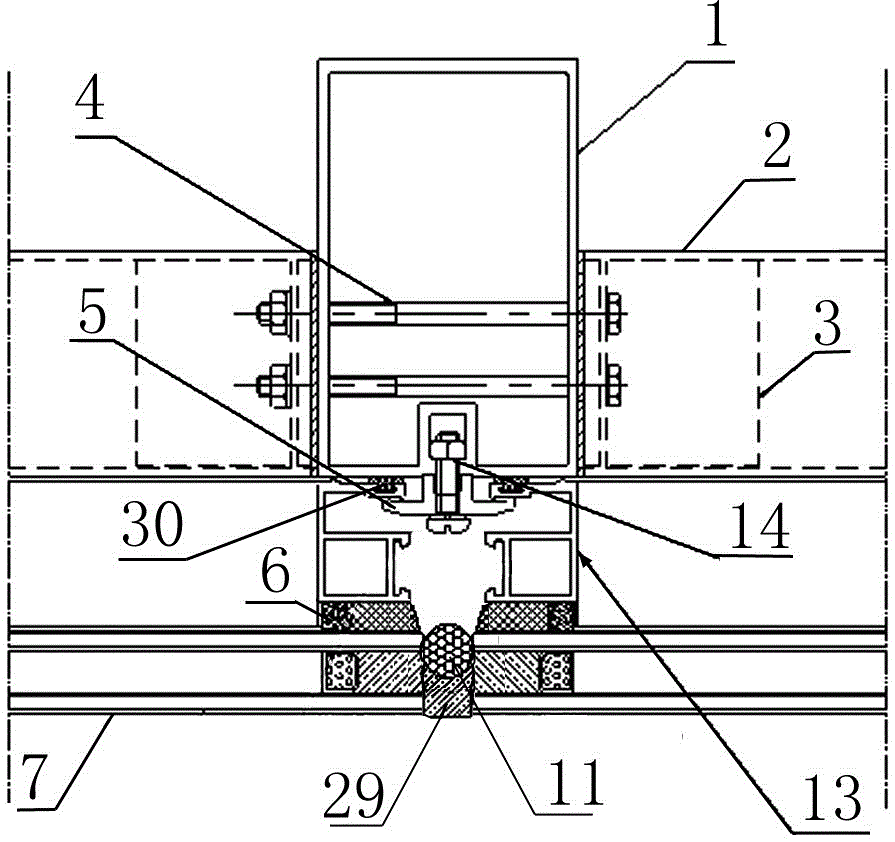 Curtain wall exposed and hidden frame connecting auxiliary frame, curtain wall system and construction method thereof