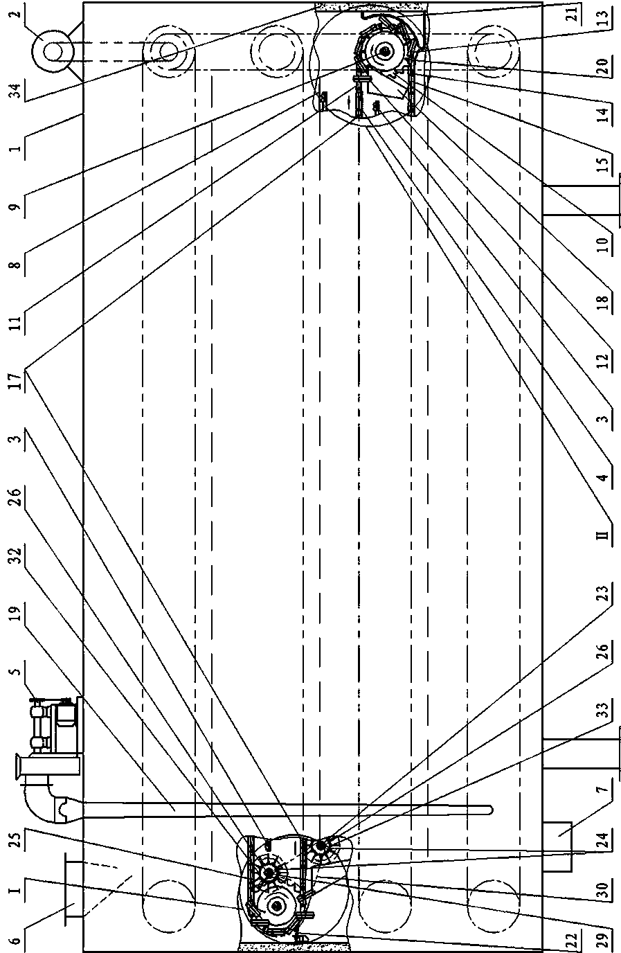 Vegetable dehydrator with material clearing devices on lower portion