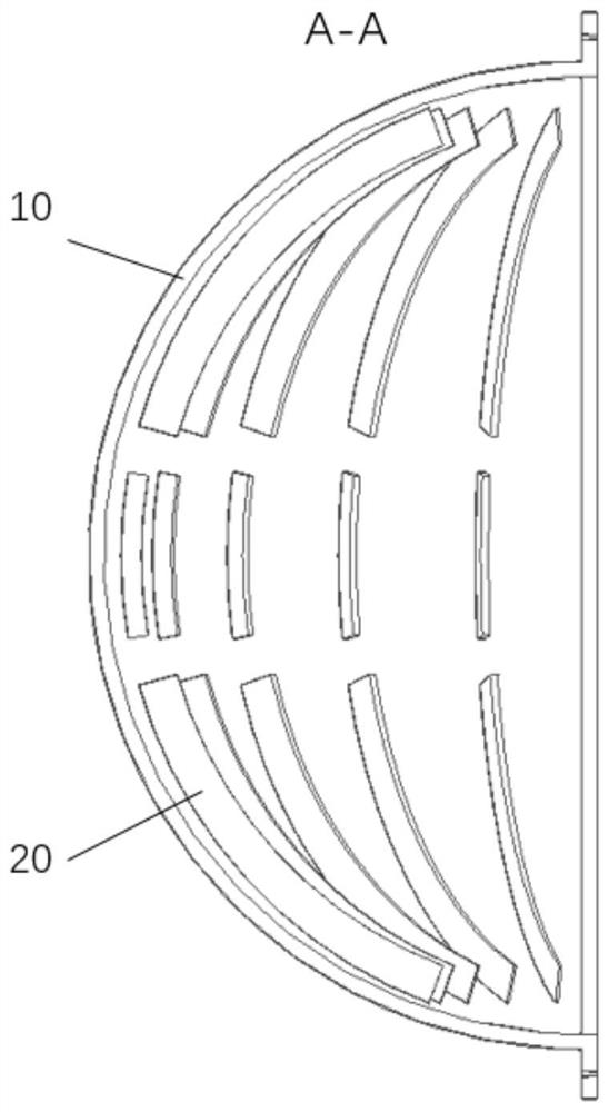 A curved water tank based on the inner wall -faced wing tablet enhances the heat exchange structure