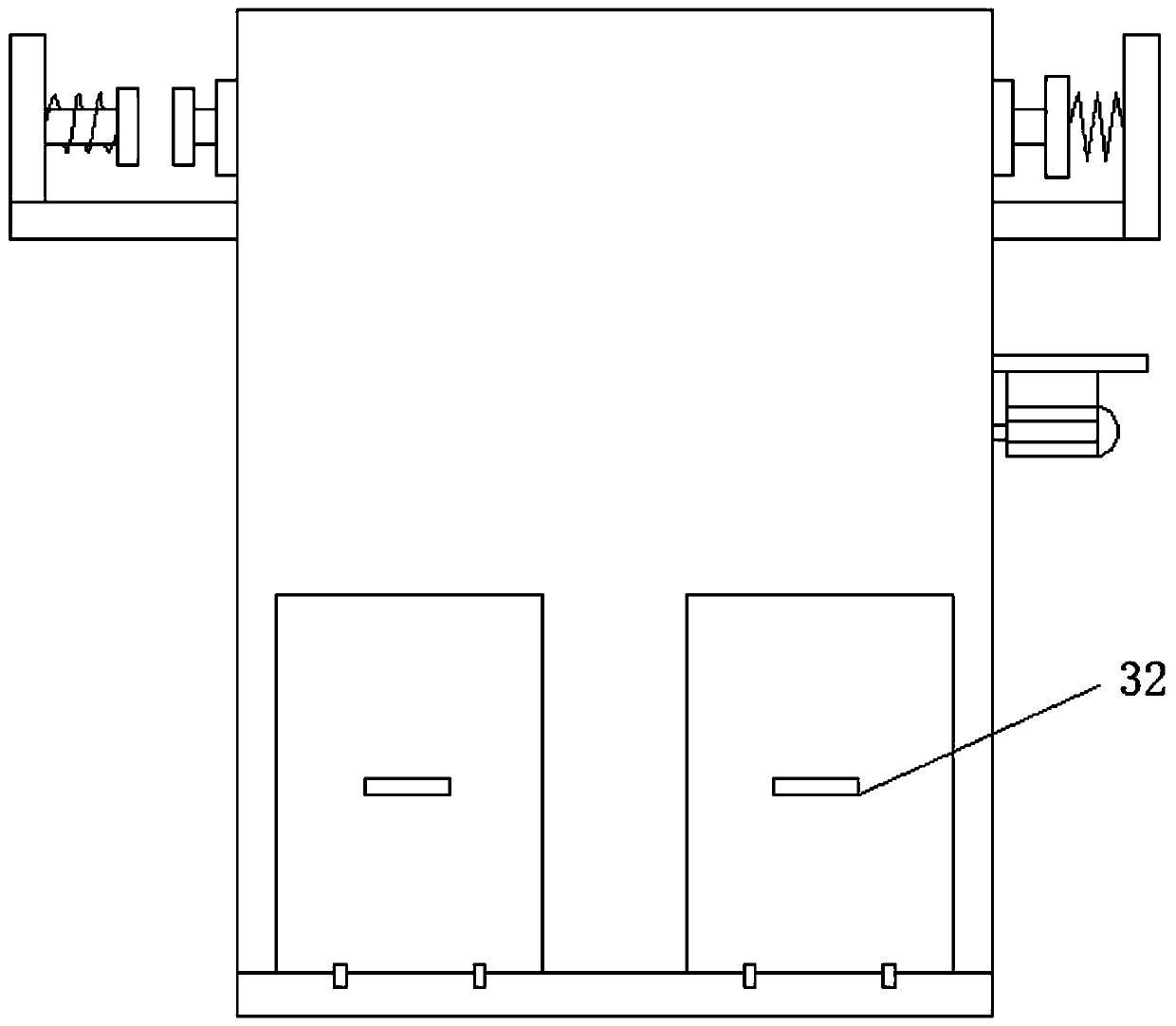 A feed processing device that is convenient for sieving and retrieving materials