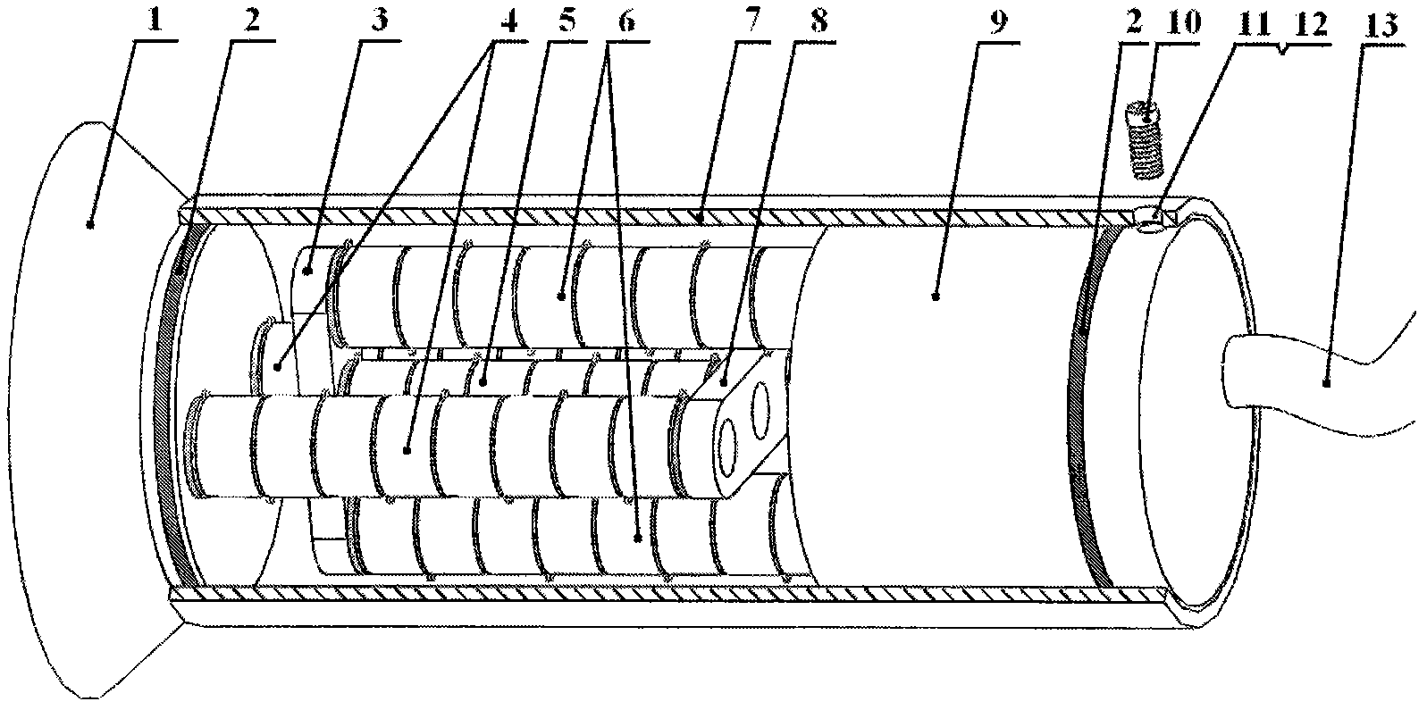 Bent piezoelectric-ceramic low-frequency underwater acoustic transducer