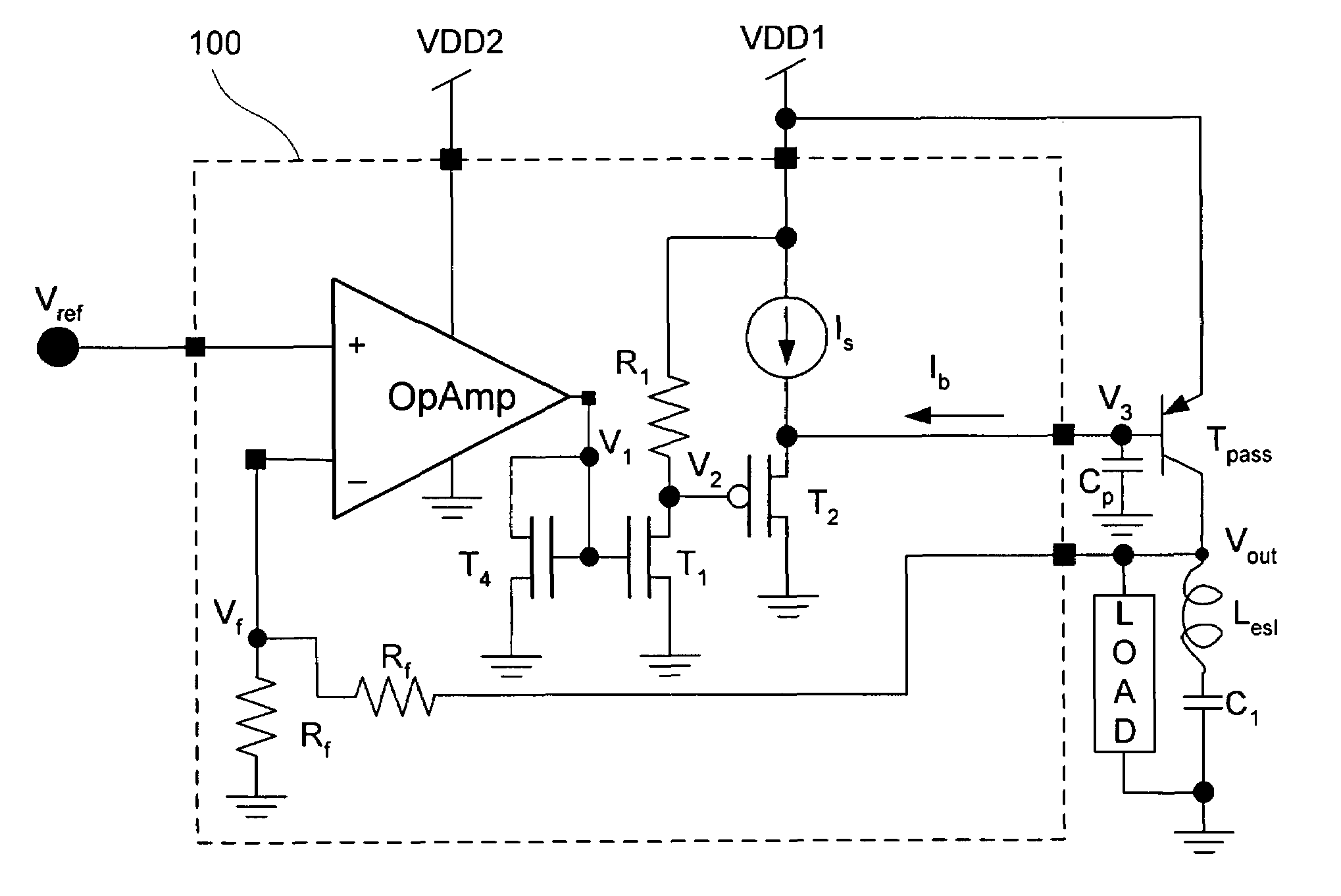 Efficient low dropout linear regulator