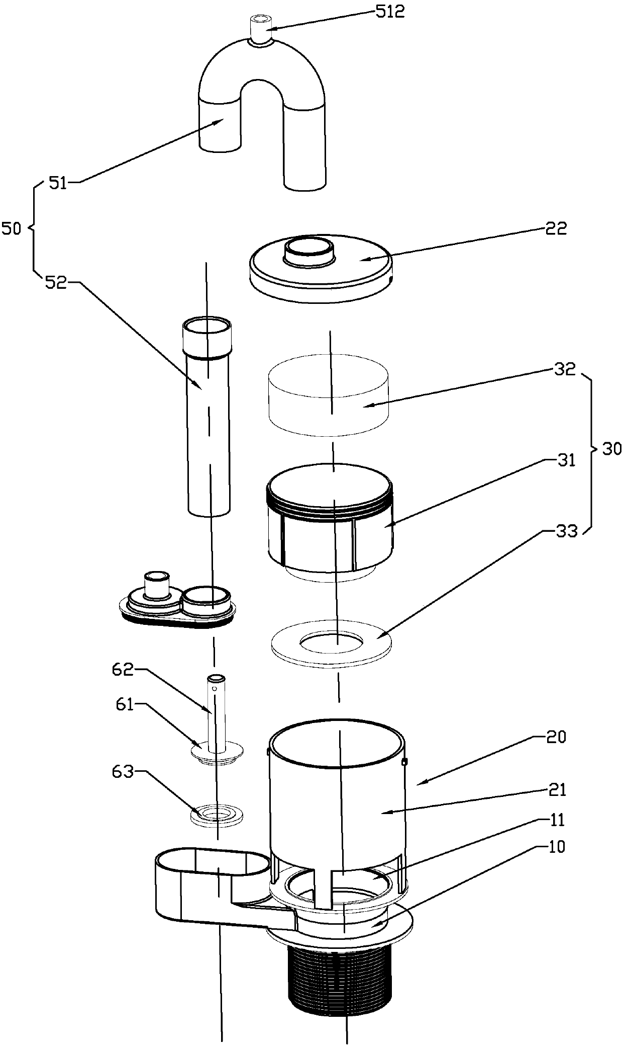 A water tank drainage device utilizing pressure difference for drainage