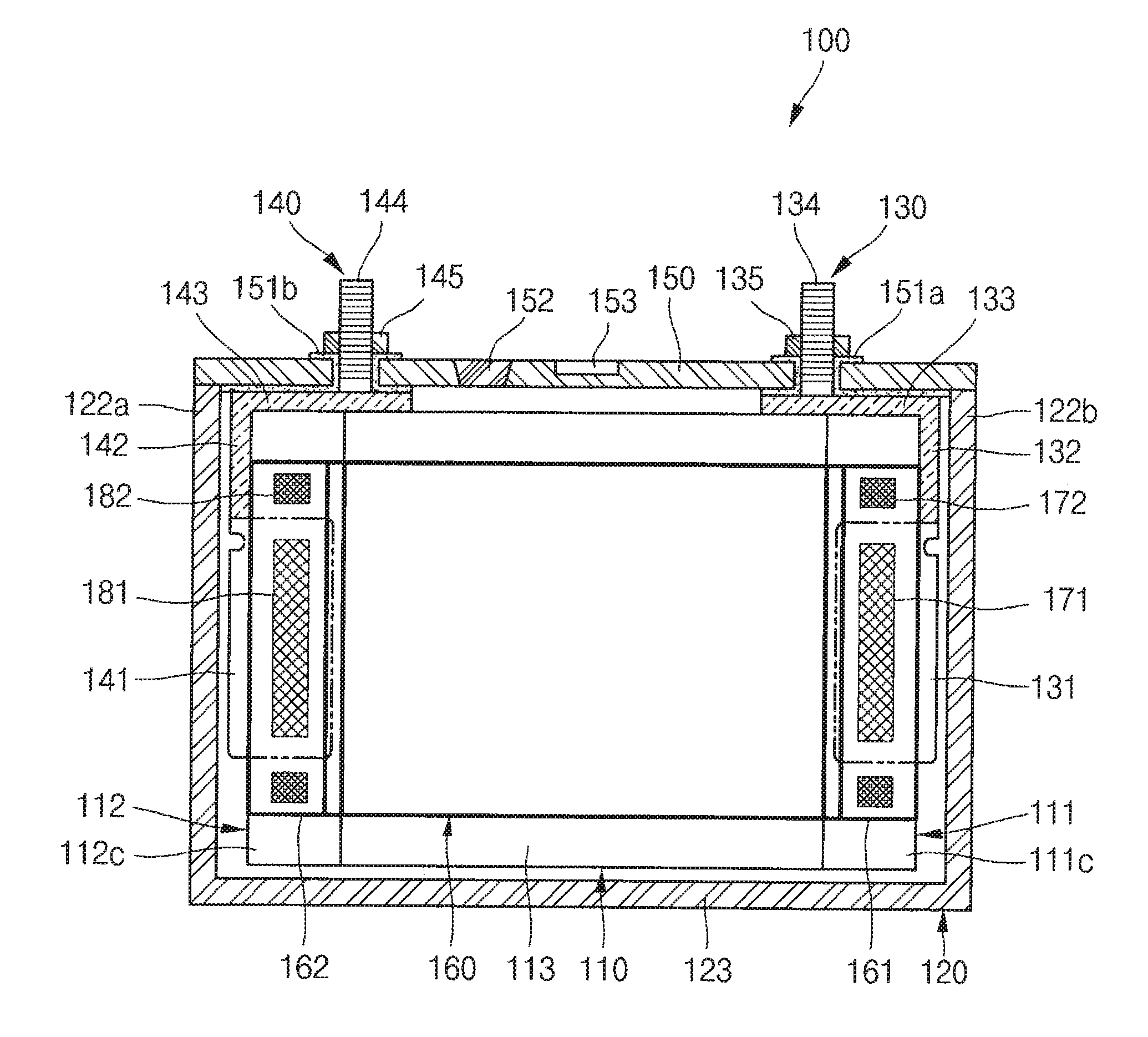 Rechargeable secondary battery having improved safety against puncture and collapse