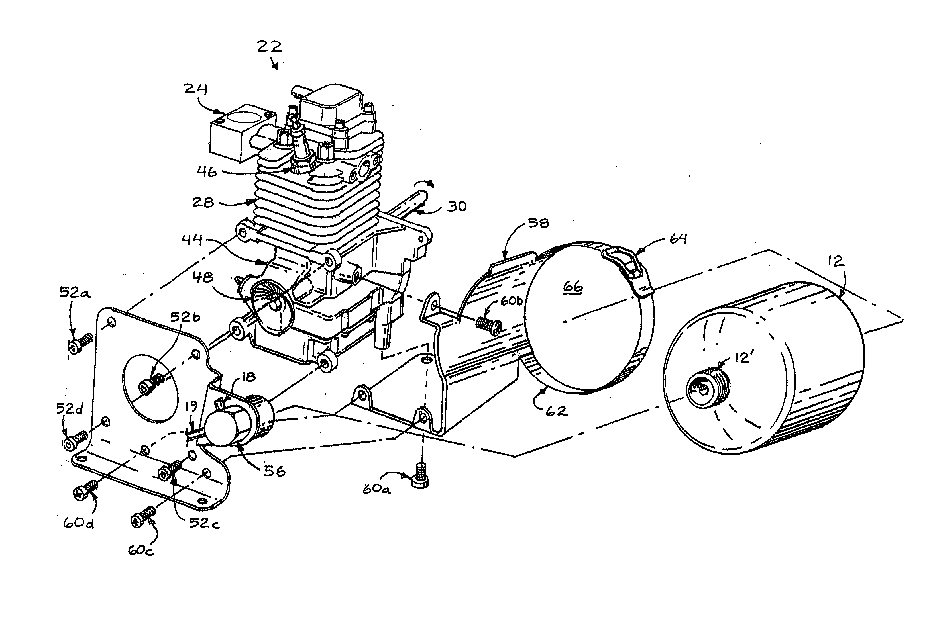 Portable gas powered internal combustion engine arrangement