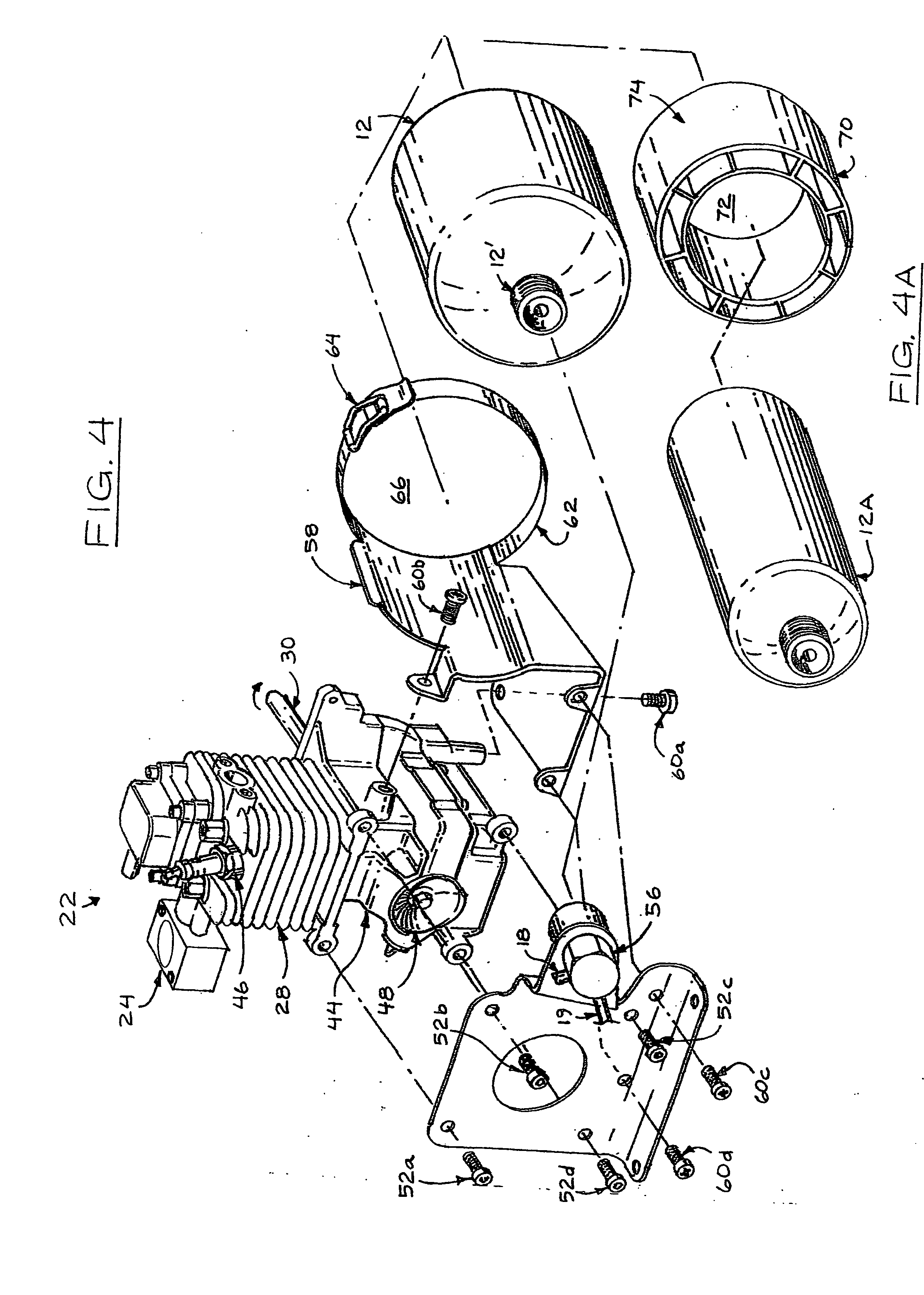 Portable gas powered internal combustion engine arrangement