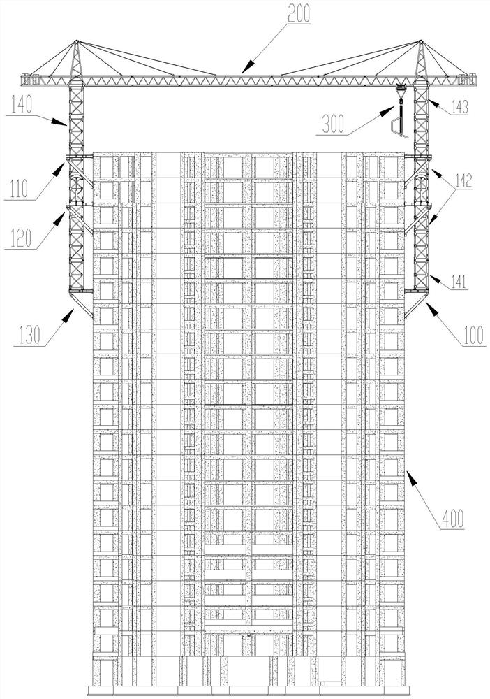 High-rise building construction system and mounting and using method thereof