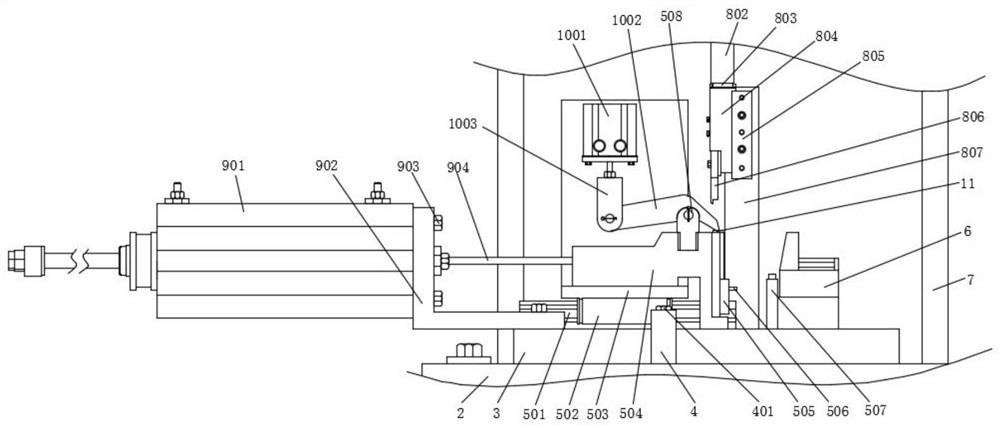 Terminal cutting-off and press-fitting device with L-shaped stamping head