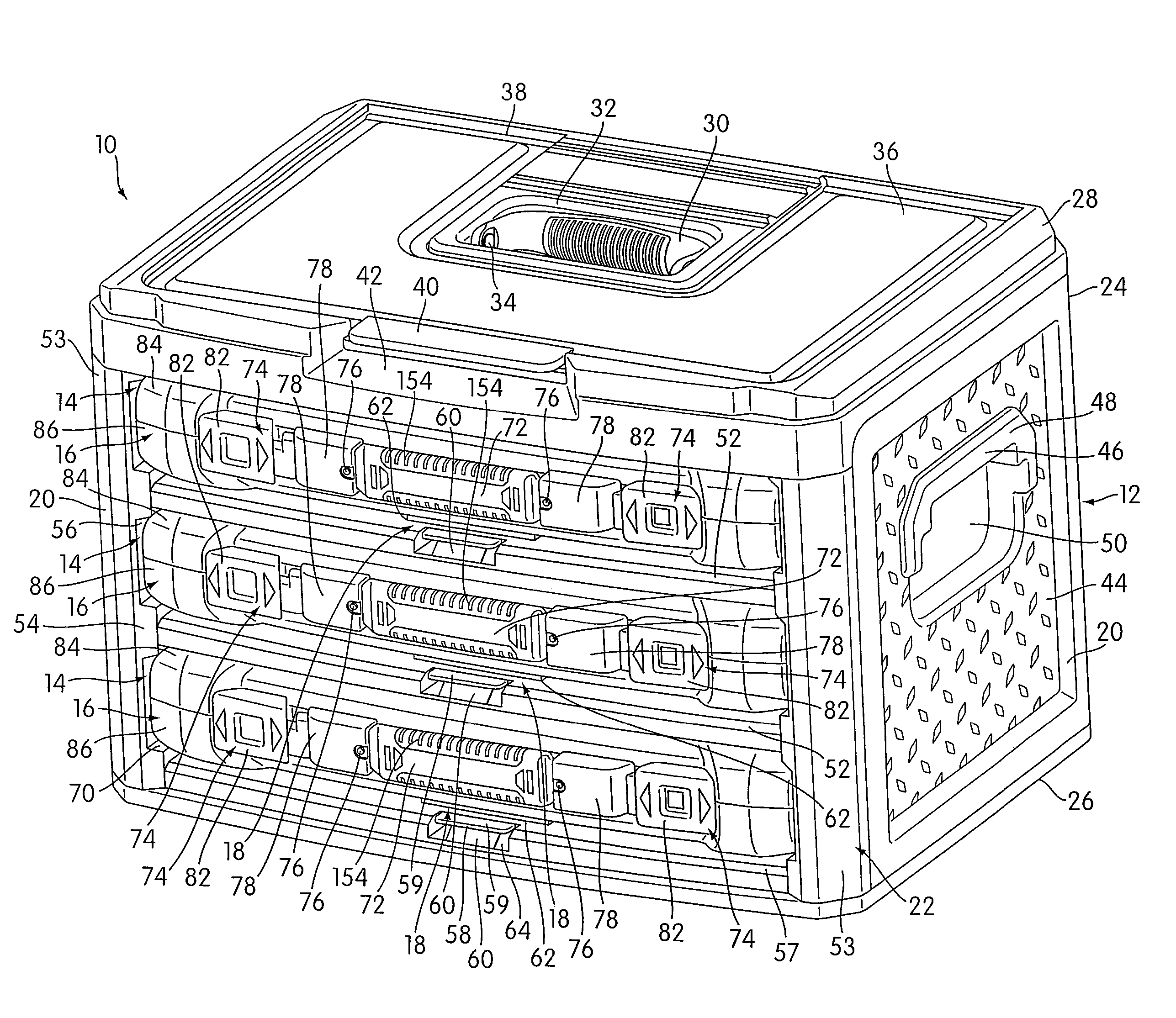 Integrated storage system with locking containers