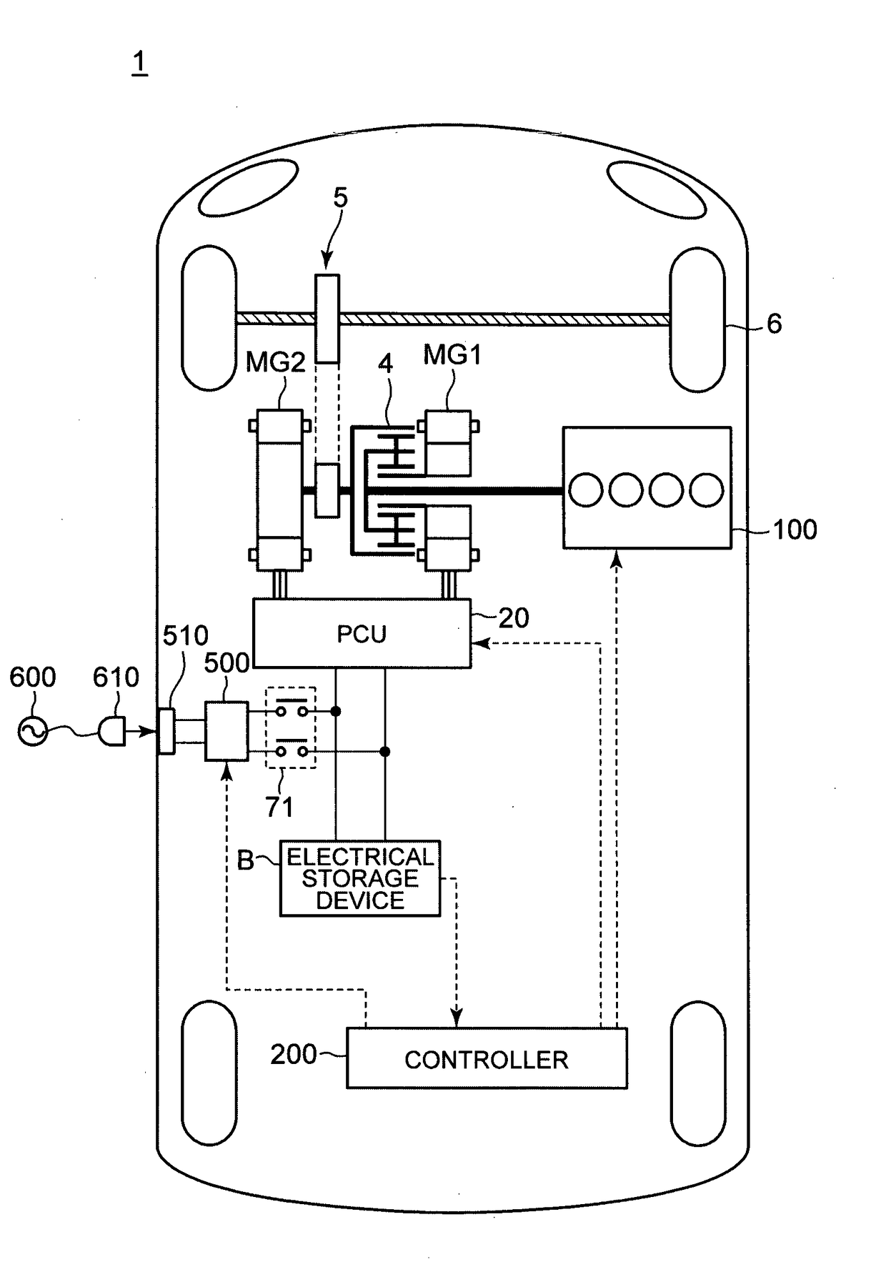 Hybrid vehicle, controller for hybrid vehicle, and control method for hybrid vehicle with a change of the switching conditions from a depleting mode to a sustaining mode