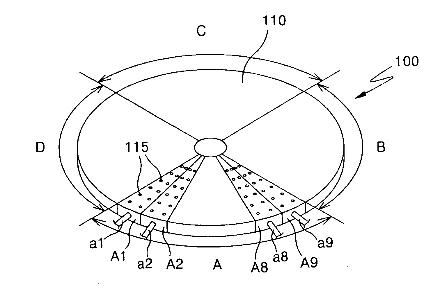 Multi-sectored flat board type showerhead used in CVD apparatus