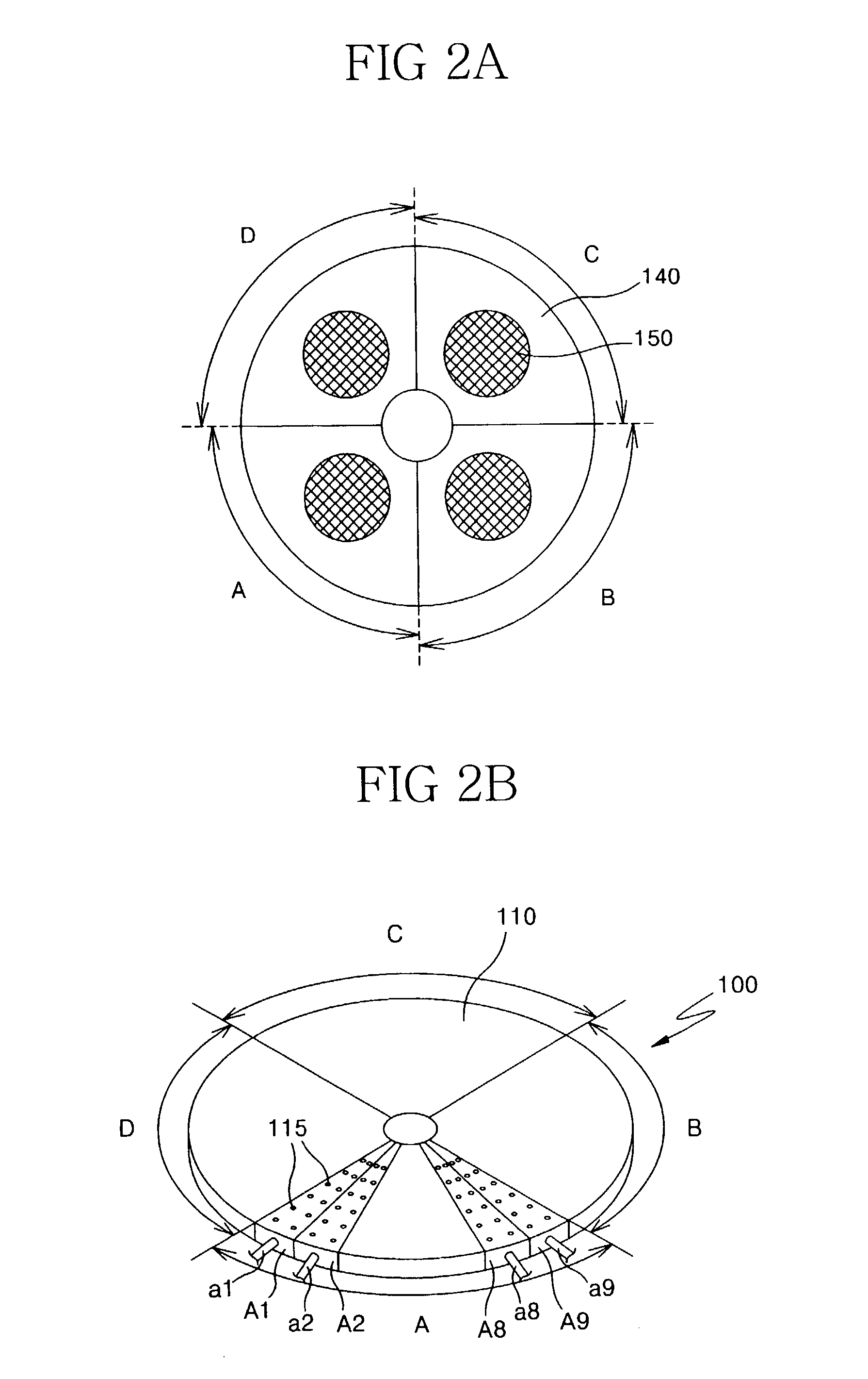 Multi-sectored flat board type showerhead used in CVD apparatus