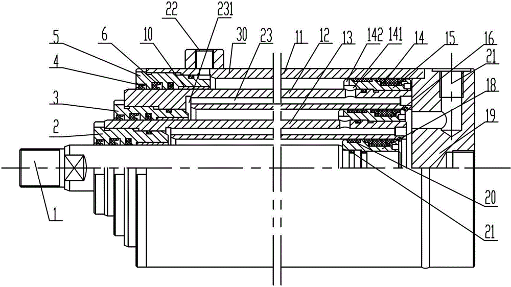 A double-acting multi-stage hydraulic cylinder with a solid piston rod