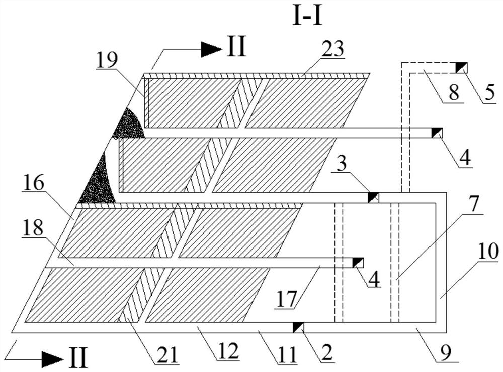 Medium-depth hole multi-stope and section-by-section common chute mining method for hanging side ore body mining