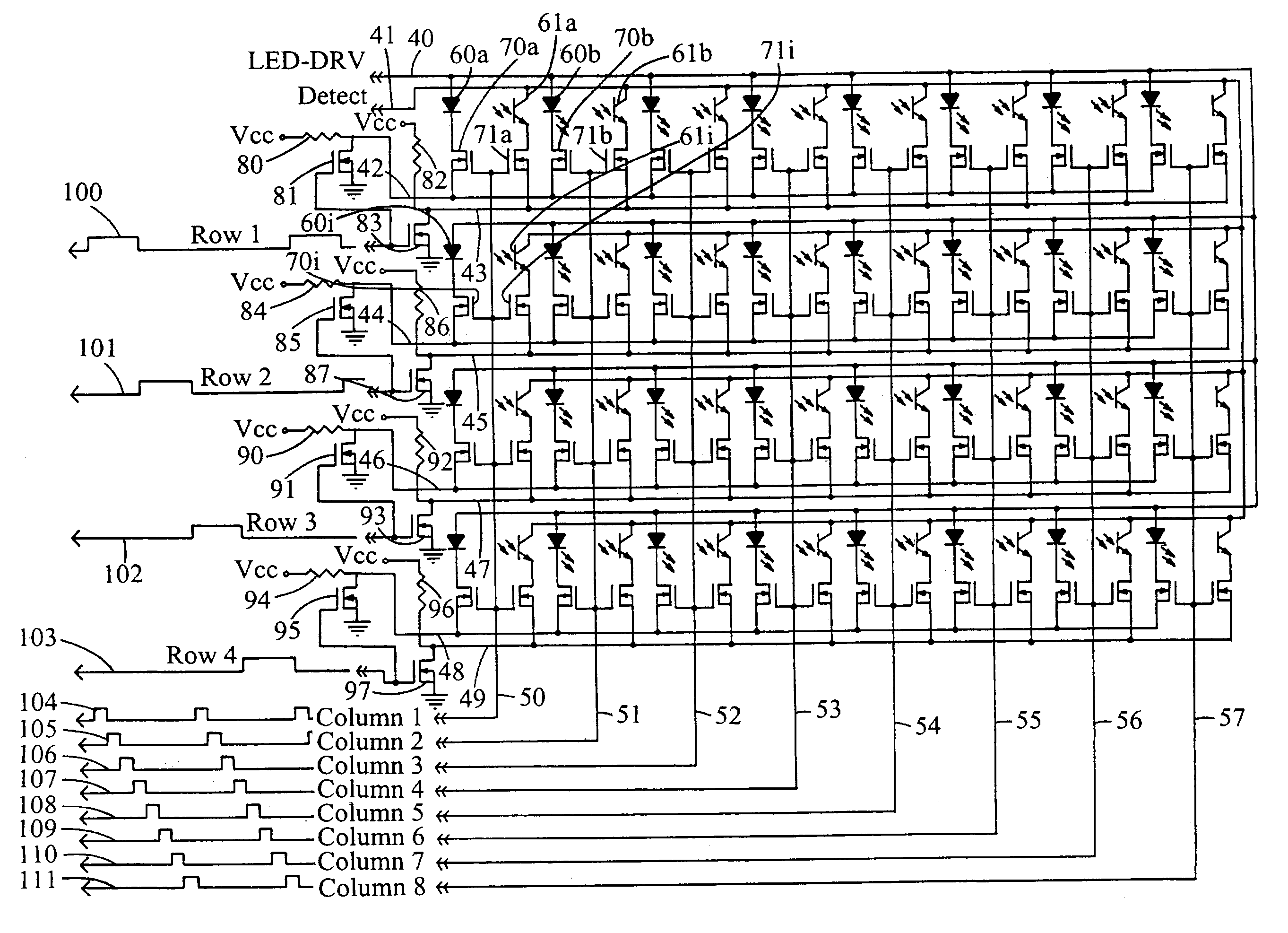 Cross-point matrix for infrared touchscreen