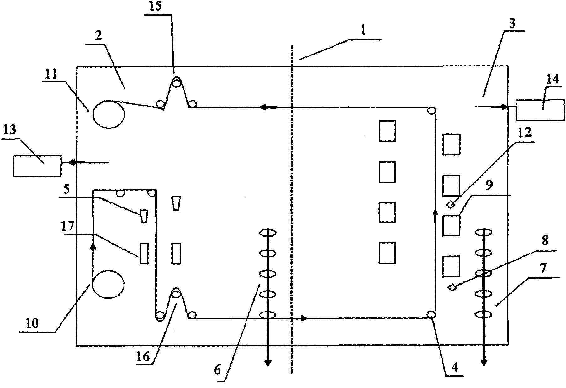 Manufacturing method and device of winding banded ITO conductive film