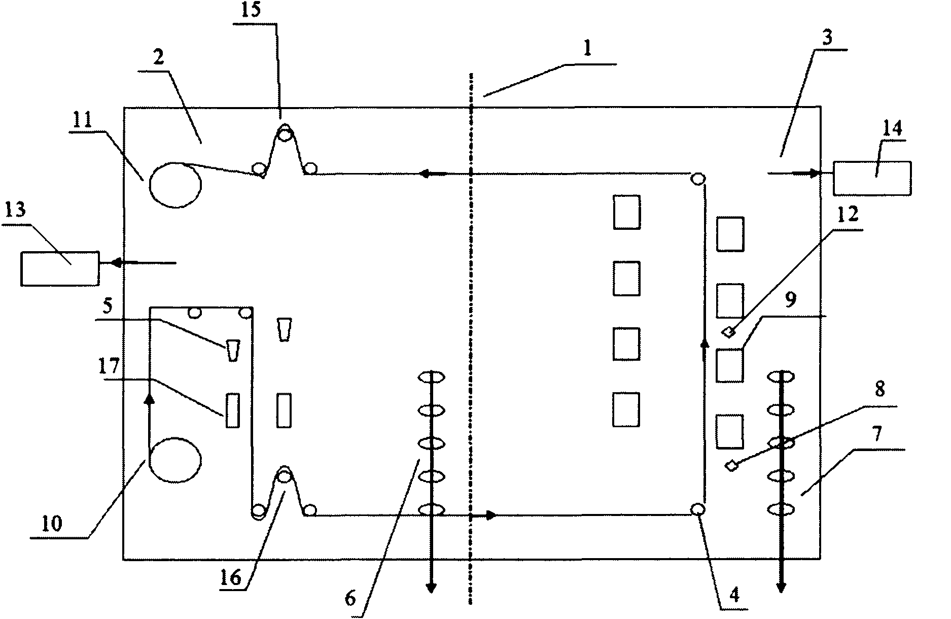 Manufacturing method and device of winding banded ITO conductive film