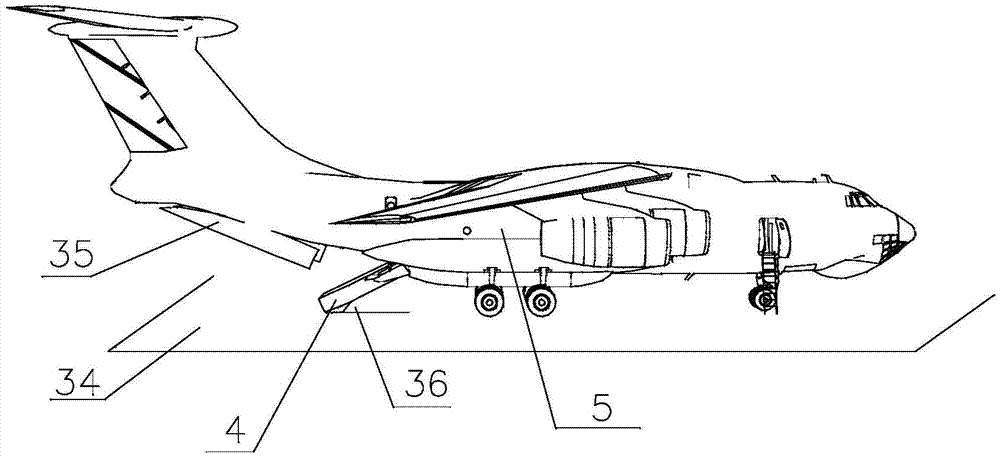 Transport plane rear cargo-bridge cabin-door structure capable of reducing cargo-bridge landing angle