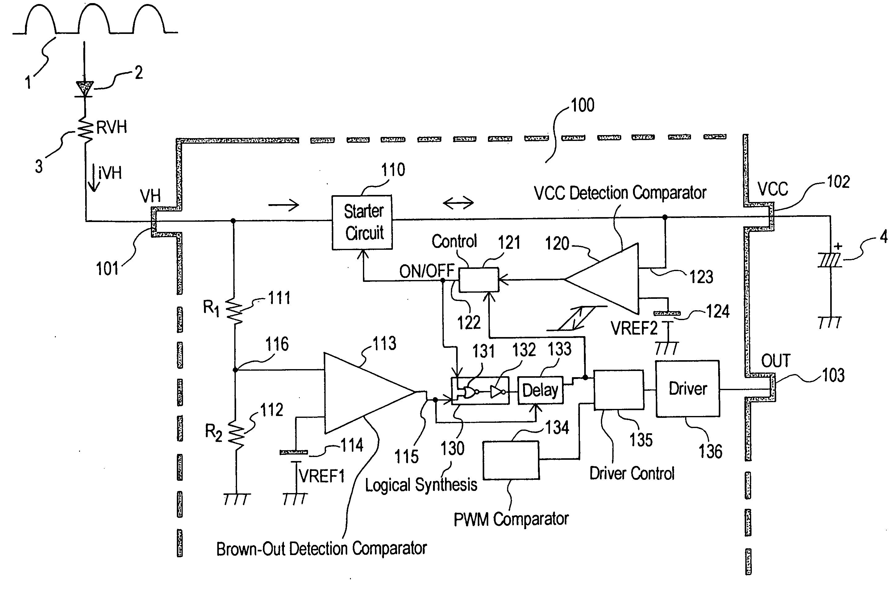 Semiconductor device for controlling switching power supply