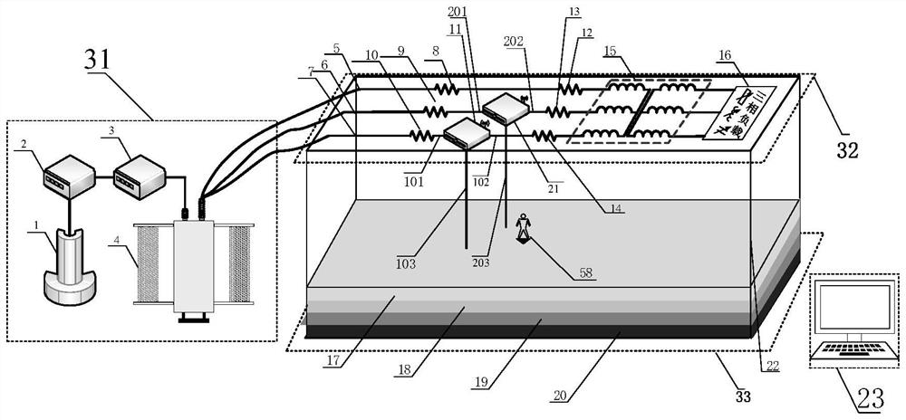 Safety assessment system and method for two-phase grounding surrounding environment of transmission lines under layered soil