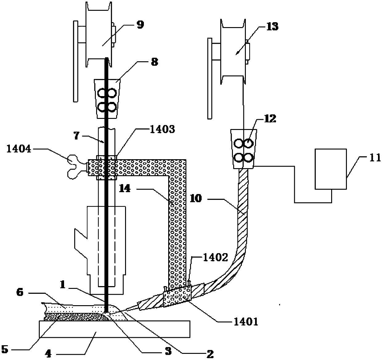 Pipeline submerged-arc welding wire increasing device and wire-increasingwelding technology