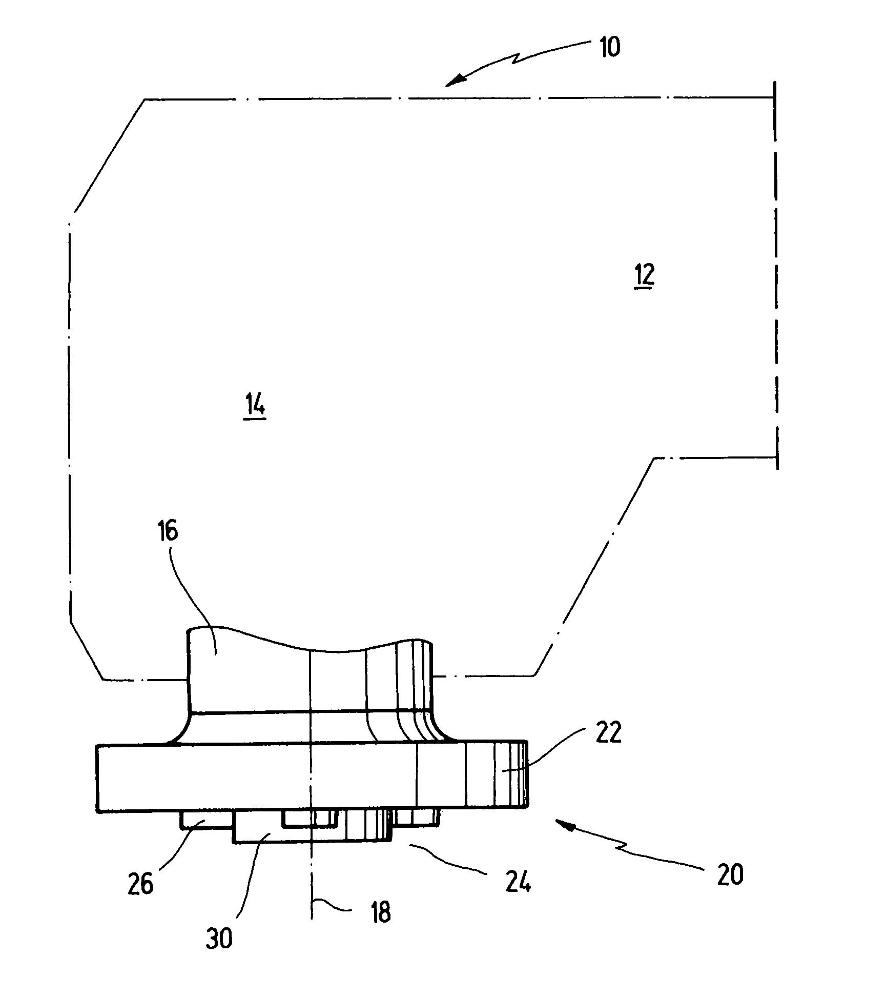 Power tool having a receptacle for securing a tool