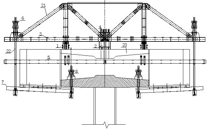 Traveling-rail-free type triangular hanging basket traveling construction method