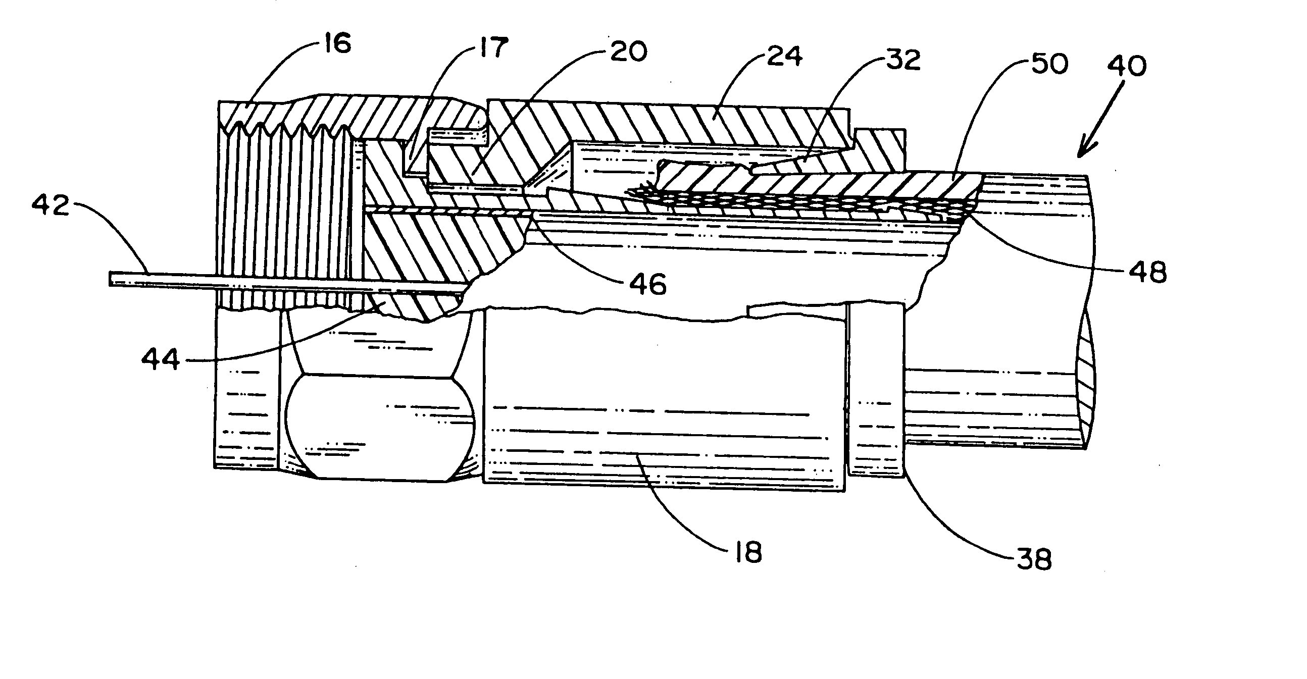 Compression connector for coaxial cable and method of installation