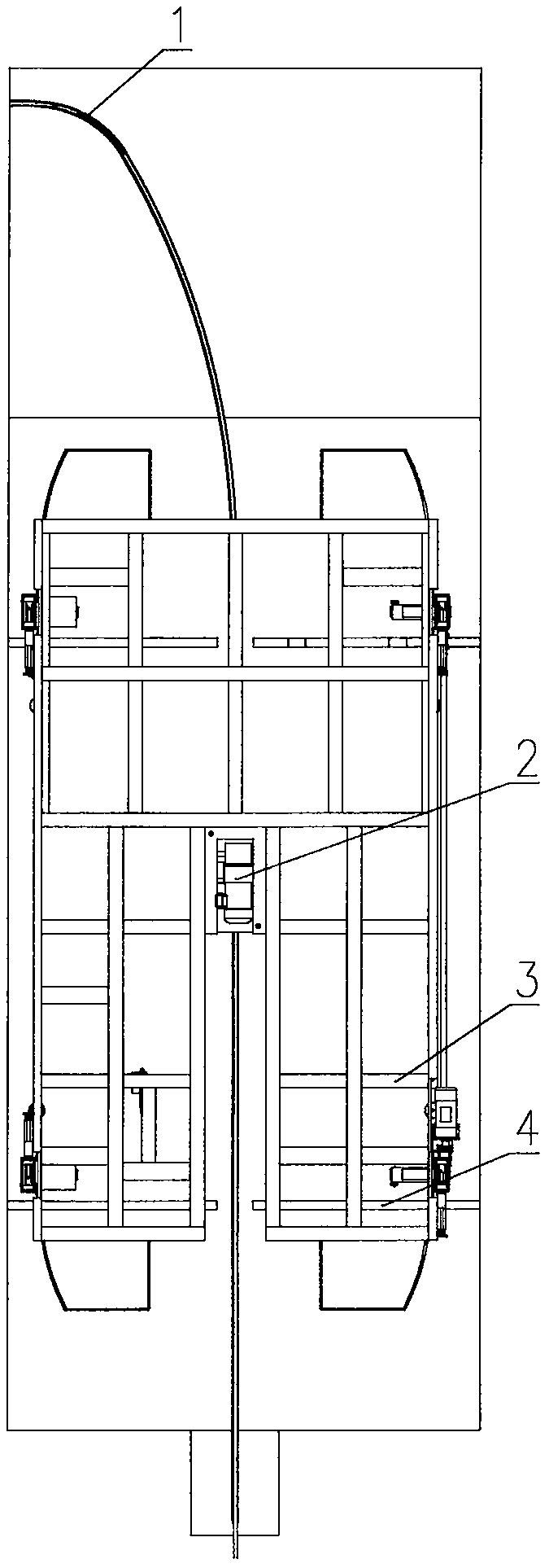 J-shaped ground track traversing garage device