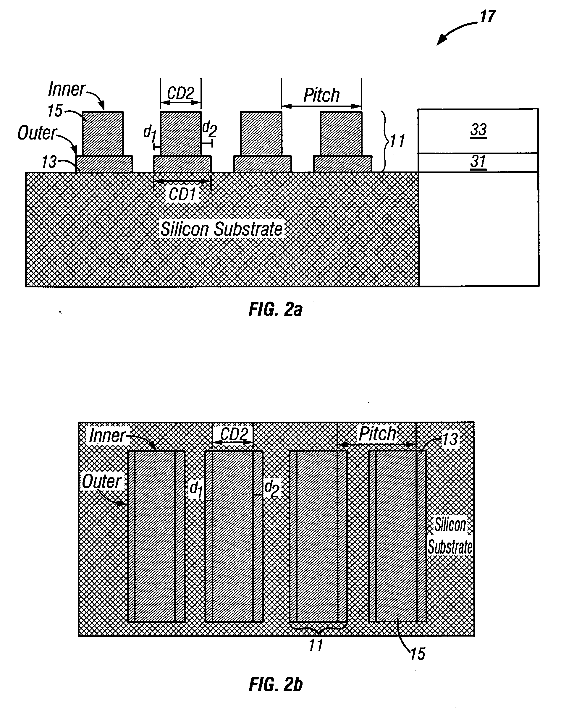 Periodic patterns and technique to control misalignment between two layers