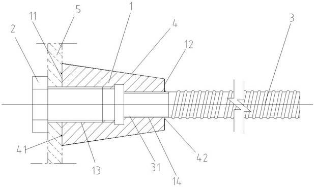 Conical nut assembly for creeping formwork construction and installation method