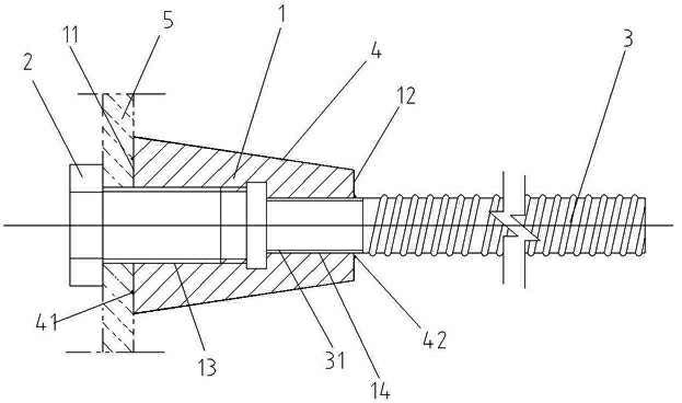 Conical nut assembly for creeping formwork construction and installation method