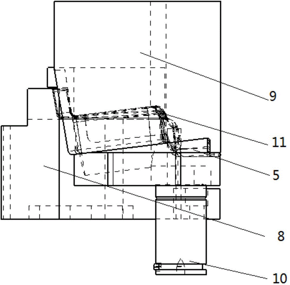 Continuous production die for rear portion blanking plate parts of automobile carling