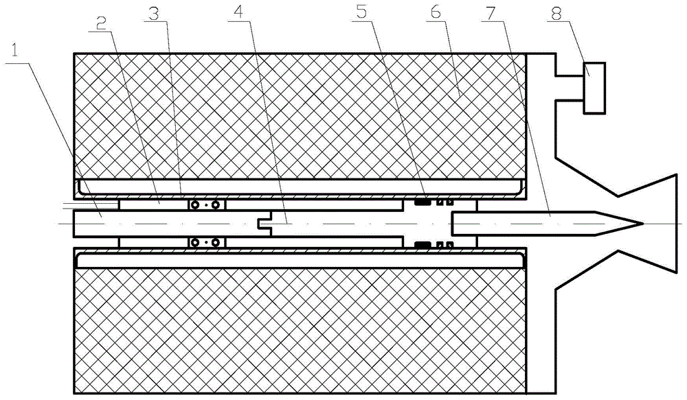 Gas flow regulating device for solid rocket ramjet driven by linear motor