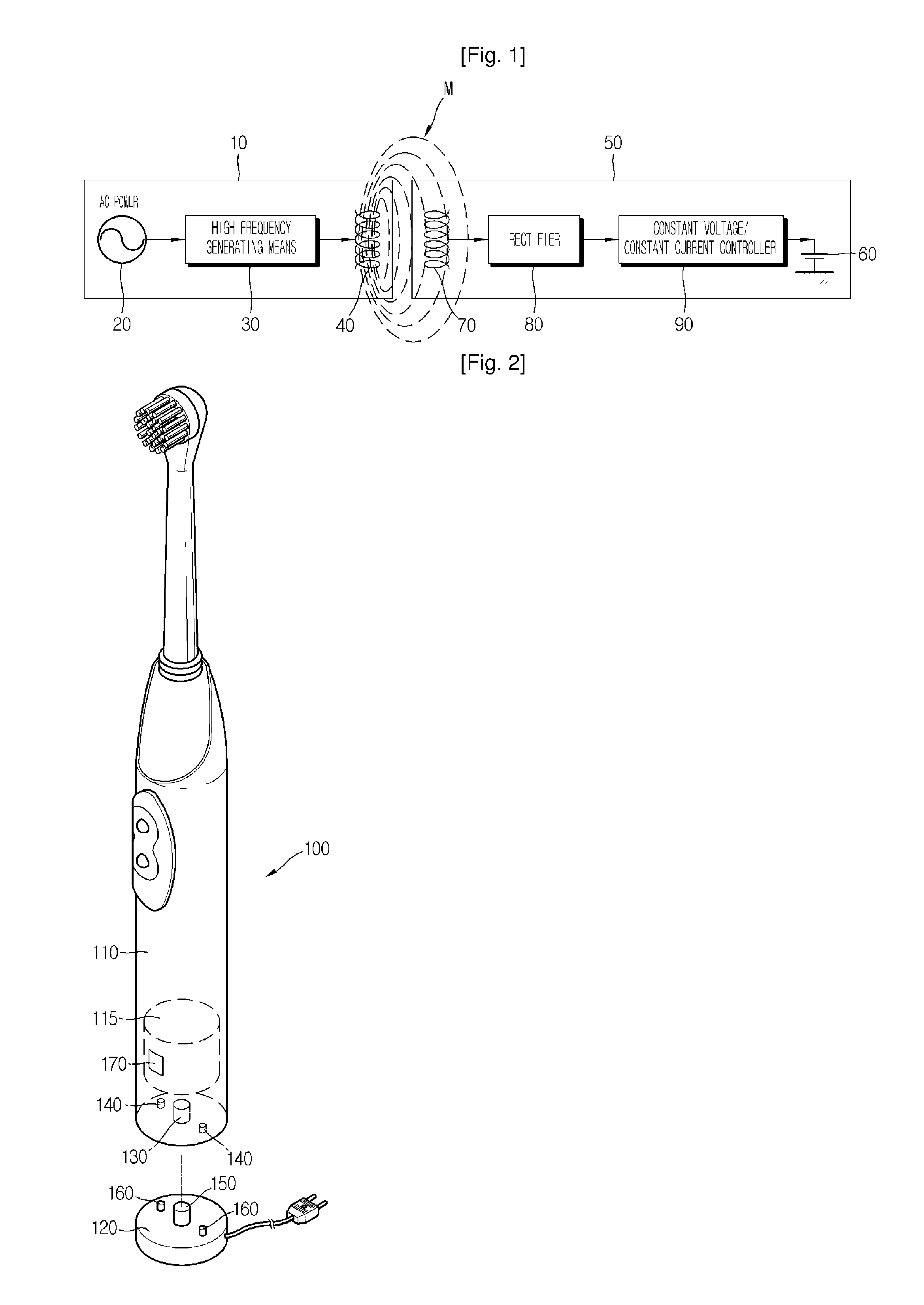 Contact-less chargeable battery and charging device, battery charging set, and charging control method thereof