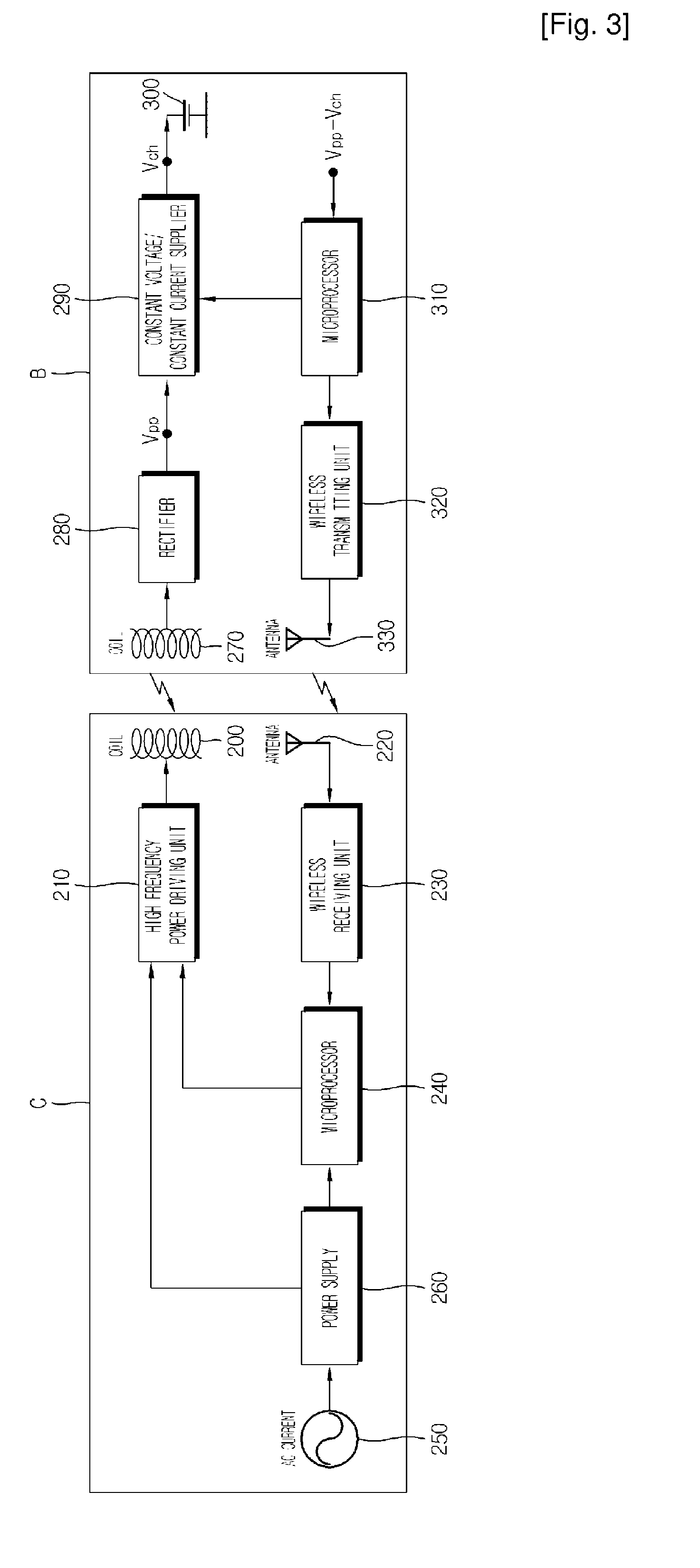 Contact-less chargeable battery and charging device, battery charging set, and charging control method thereof