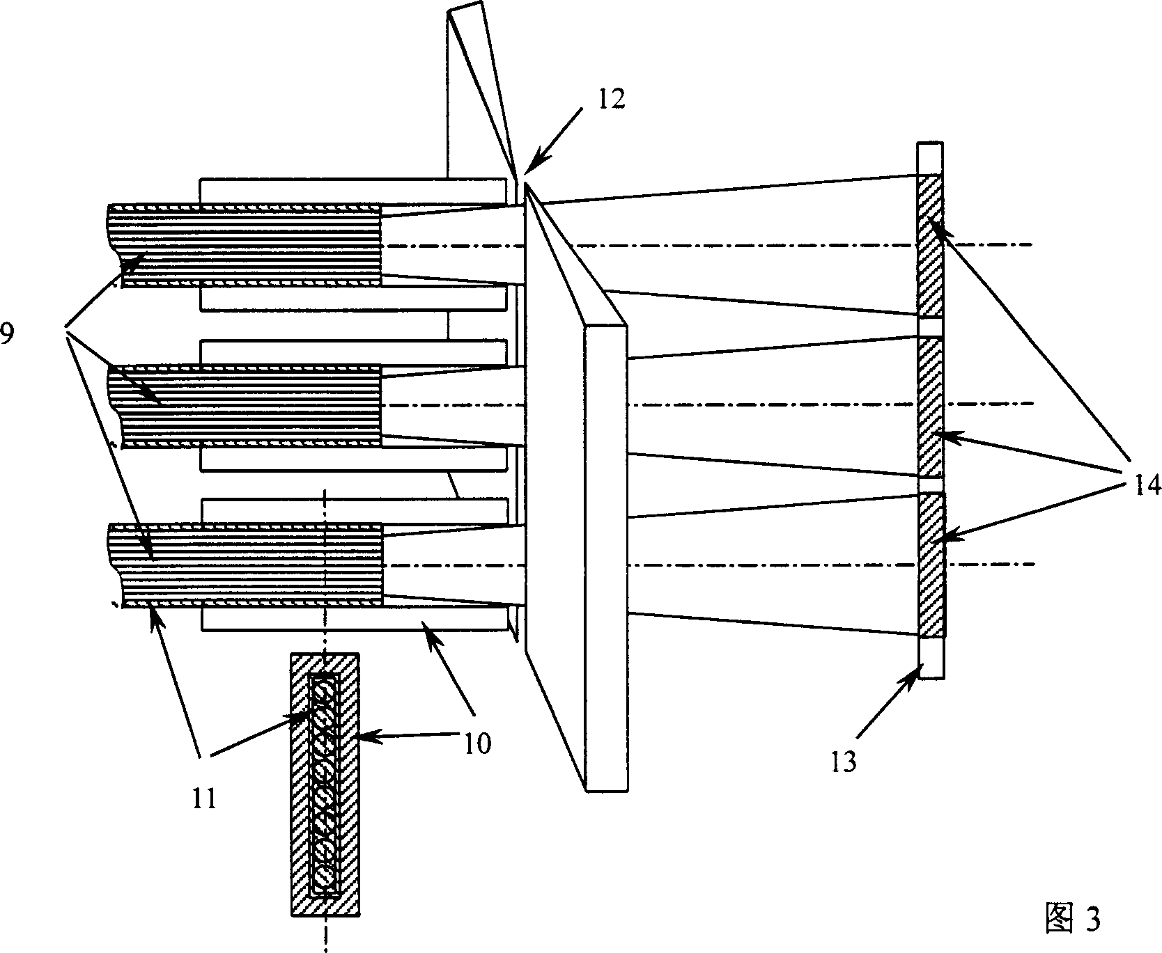 Spatial multichannel fiber coupler with laser induced synchronous fluorescence detection