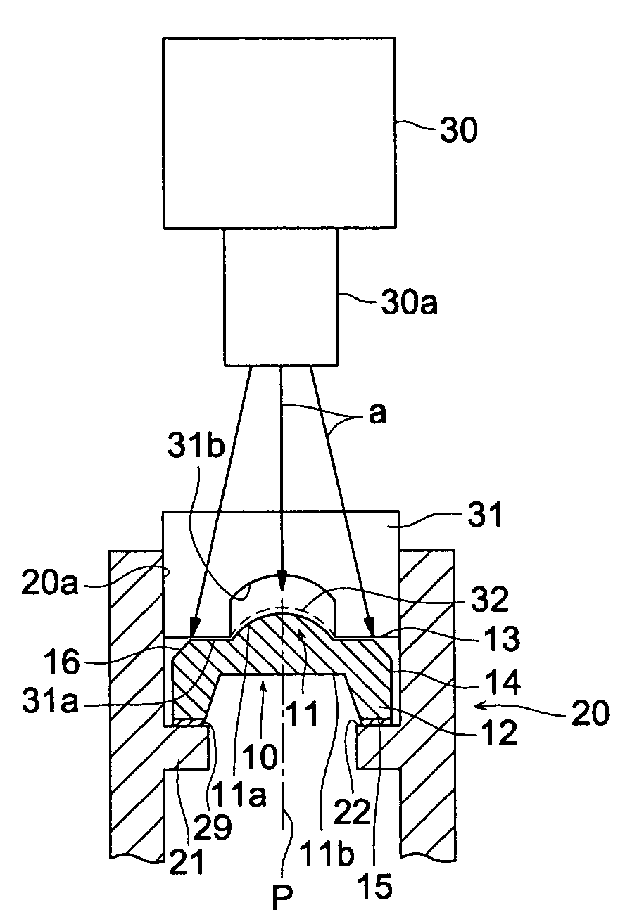 Method of fixing an optical element and method of manufacturing optical module including the use of a light transmissive loading jig