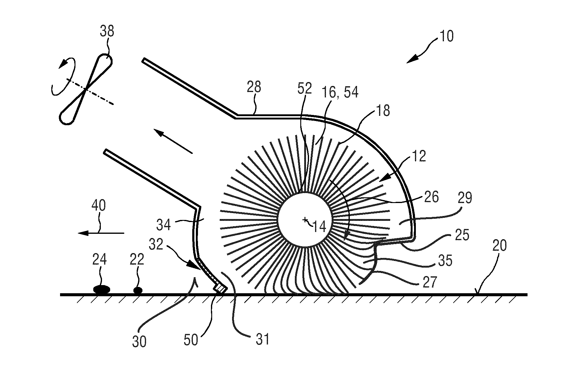 Cleaning device for cleaning a surface