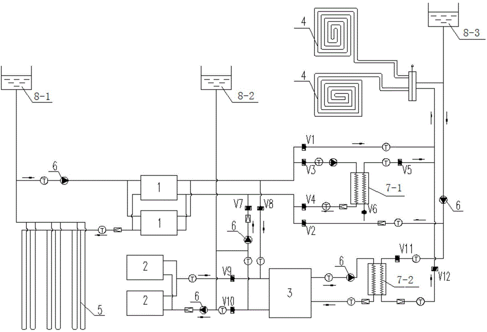 Buried pipe ground source heat pump system and method using peak power for assisting cold/heat storage