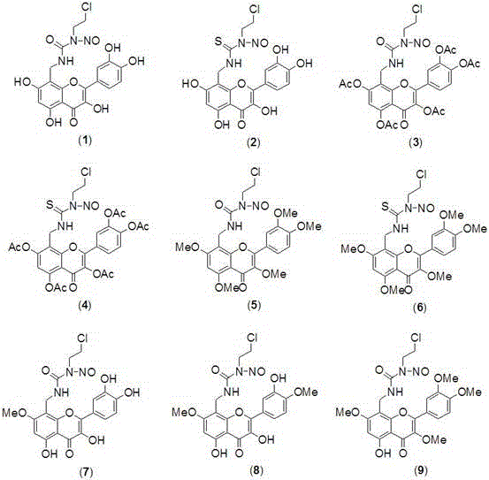 Quercetin derivative and preparation method and application thereof