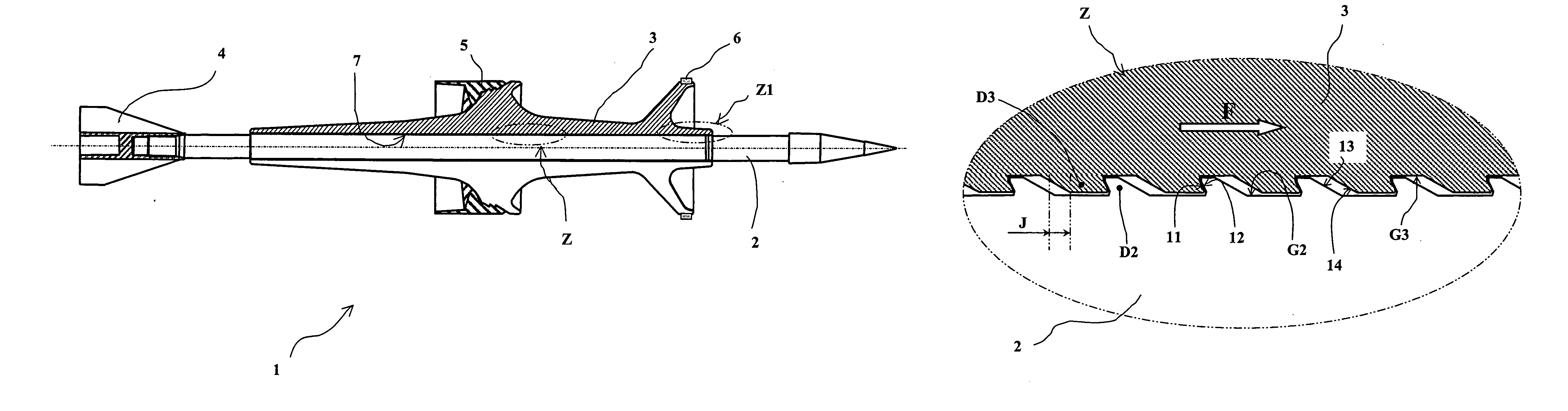 Sub-caliber projectile, penetrator and sabot enabling such a projectile