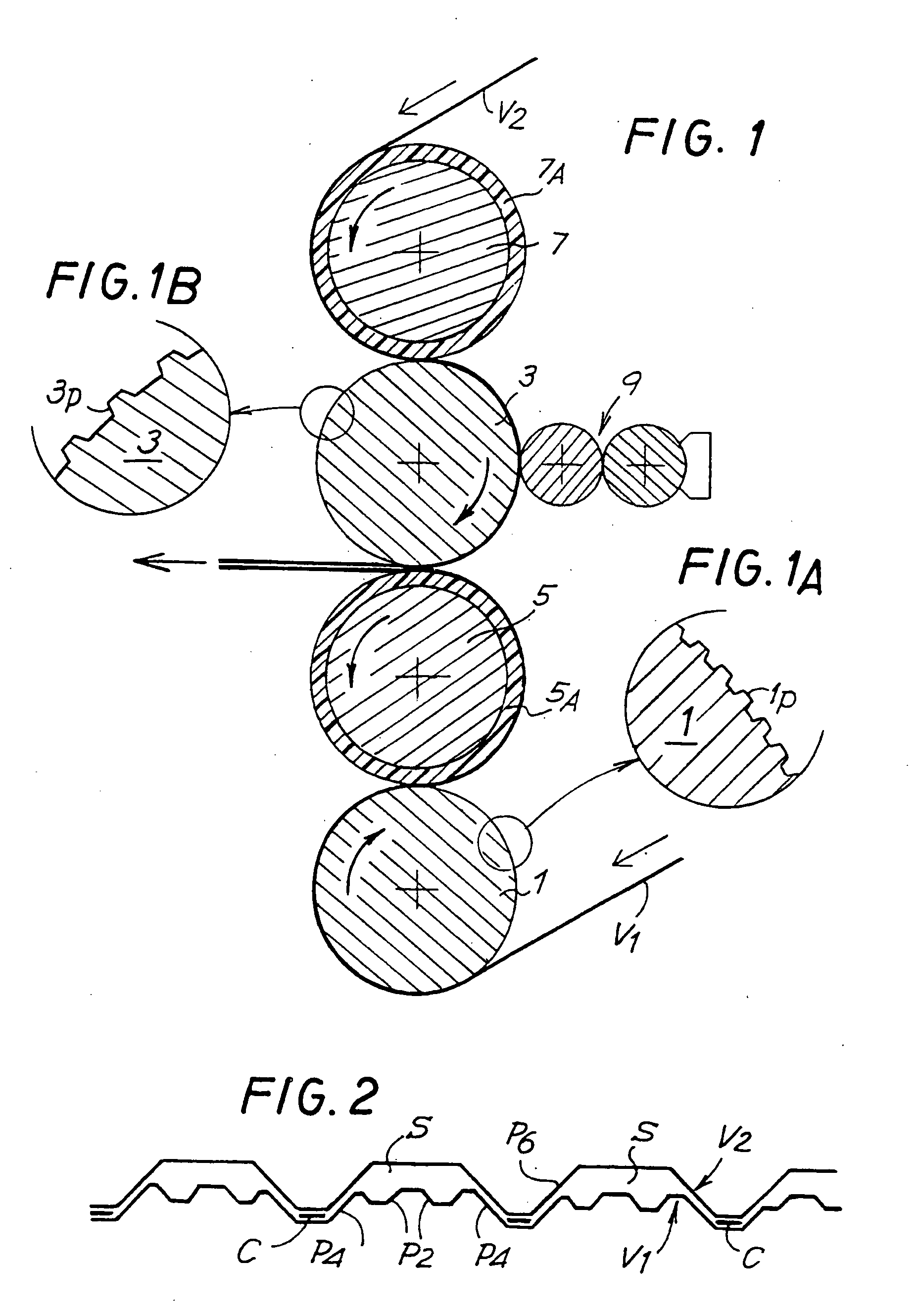 Method and device for producing an embossed web material and product made in this way