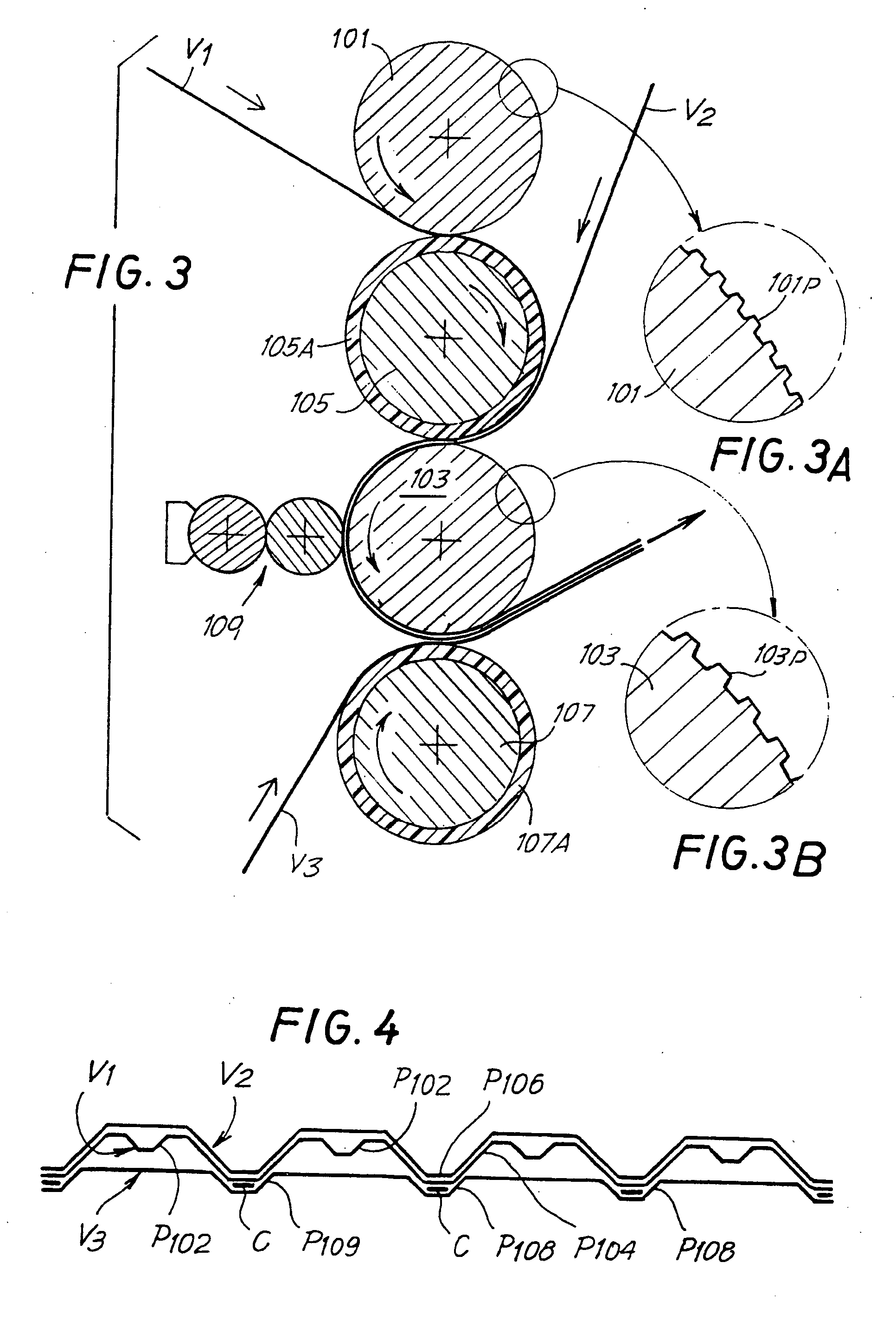 Method and device for producing an embossed web material and product made in this way