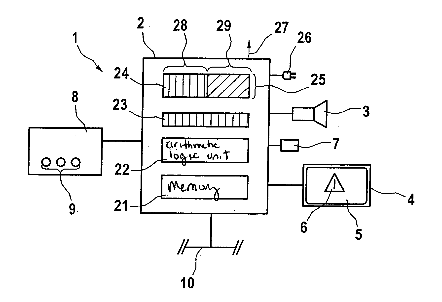 Device for warning the driver of a vehicle