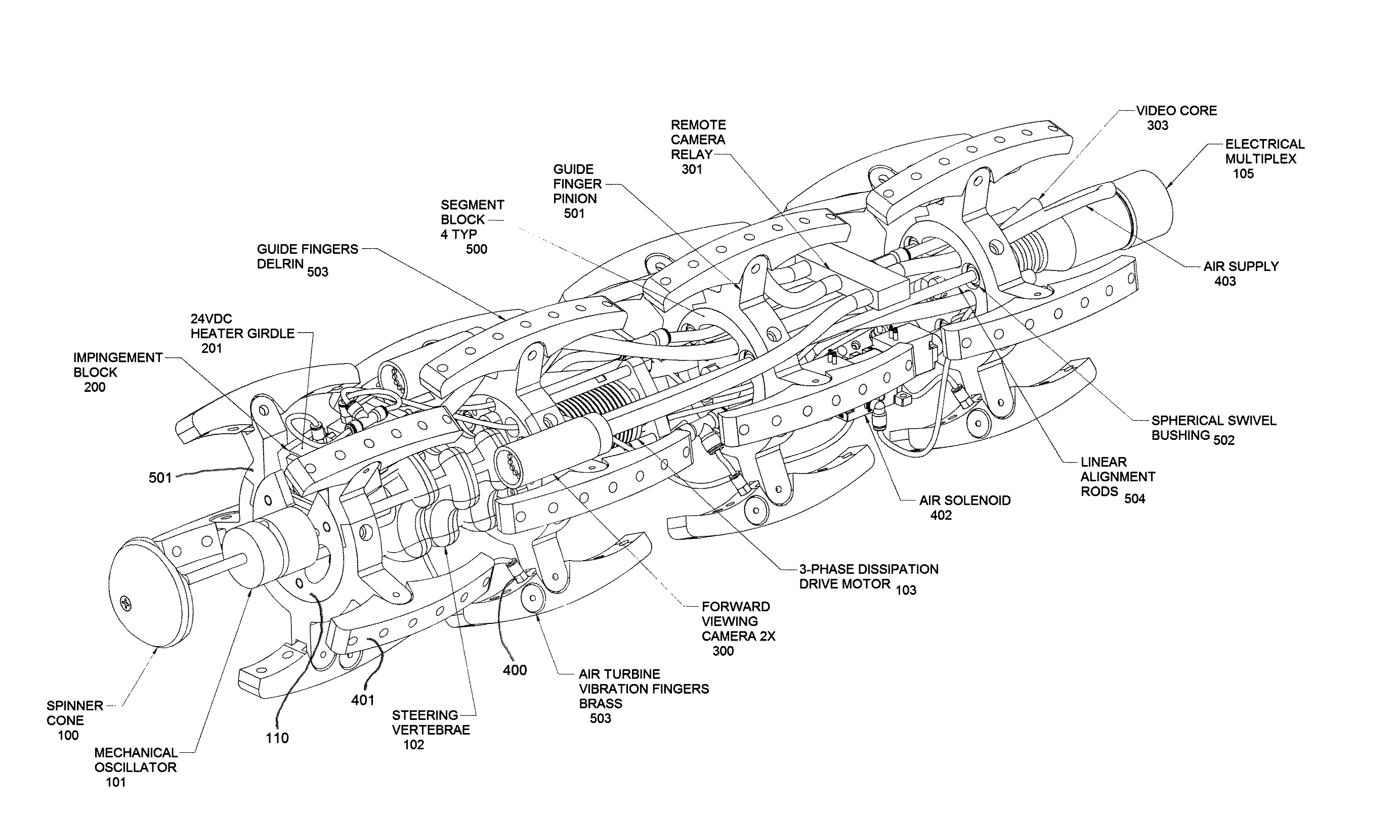 Multi-segmented apparatus for lining pipe with multiple convoluted bends and varied orientations with a structural membrane